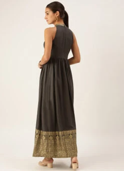 Black Rayon Ankle Length Dress After Six Wear -Deals Chic Lehenga Store Black Rayon Ankle Length Dress DRBS02108639 b