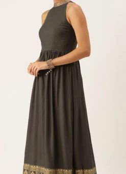 Black Rayon Ankle Length Dress After Six Wear