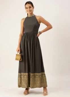 Black Rayon Ankle Length Dress After Six Wear -Deals Chic Lehenga Store Black Rayon Ankle Length Dress DRBS02108639 u