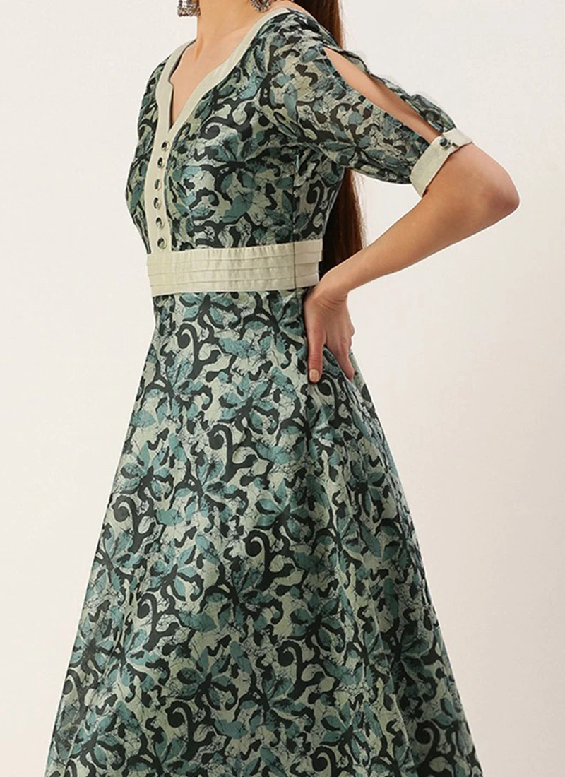 Blue Art Silk Digital Printed Dress Festive Wear 1 Blue Art Silk Digital Printed Dress Festive Wear