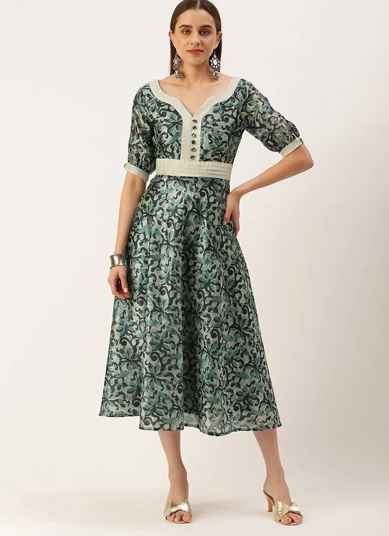 Blue Art Silk Digital Printed Dress Festive Wear 3 Blue Art Silk Digital Printed Dress Festive Wear - Image 3