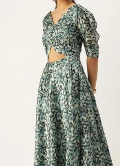 Blue Art Silk Digital Printed Dress After Six Wear Festive Wear