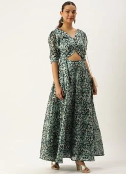 Blue Art Silk Digital Printed Dress After Six Wear Festive Wear -Deals Chic Lehenga Store Blue Art Silk Digital Printed Dress DRBS02210921 u