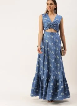 Blue Art Silk Digital Printed Dress After Six Wear -Deals Chic Lehenga Store Blue Art Silk Digital Printed Dress DRBS02210956 u