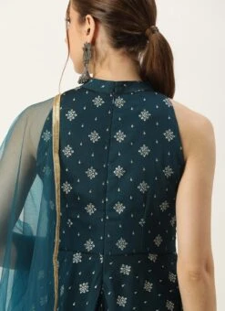 Top From Blue Art Silk Halter Neck Sharara Suit After Six Wear -Deals Chic Lehenga Store Blue Art Silk Halter Neck Sharara Suit SLBS02305247 rrc2 2
