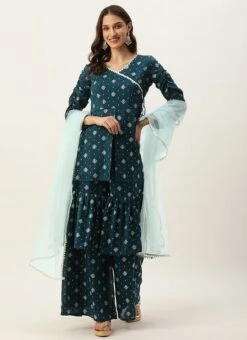 Dupatta From Blue Art Silk Layered Gharara Suit After Six Wear 10 Dupatta From Blue Art Silk Layered Gharara Suit After Six Wear -Deals Chic Lehenga Store Blue Art Silk Layered Gharara Suit SLBS02304995 u 2