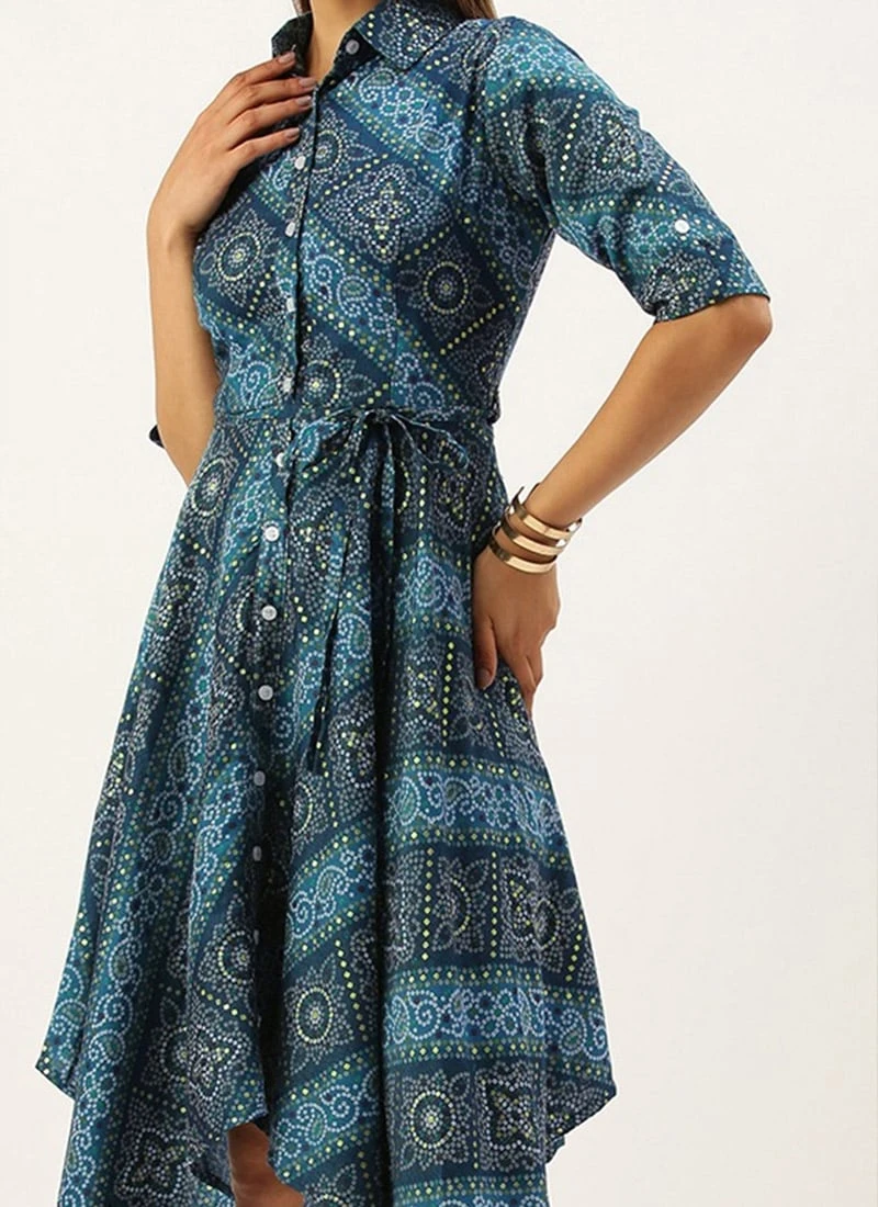 Blue Chanderi Art Silk Handkerchief Style Dress After Six Wear Festive Wear 1 Blue Chanderi Art Silk Handkerchief Style Dress After Six Wear Festive Wear