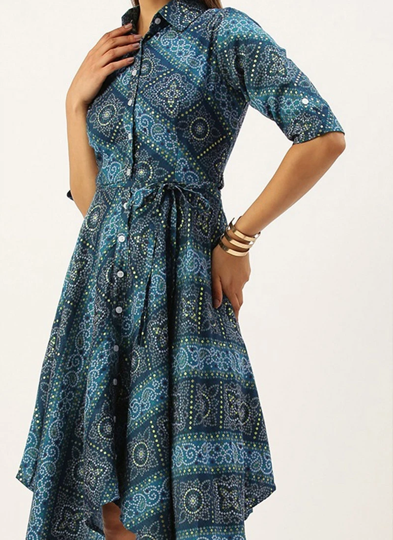 Blue Chanderi Art Silk Handkerchief Style Dress After Six Wear 1 Blue Chanderi Art Silk Handkerchief Style Dress After Six Wear