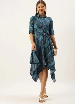 Blue Chanderi Art Silk Handkerchief Style Dress After Six Wear Festive Wear 10 Blue Chanderi Art Silk Handkerchief Style Dress After Six Wear Festive Wear -Deals Chic Lehenga Store Blue Chanderi Art Silk Handkerchief Style Dress DRBS02203499 u 1