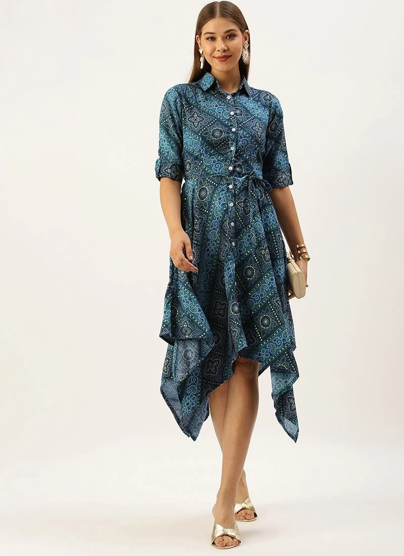 Blue Chanderi Art Silk Handkerchief Style Dress After Six Wear 3 Blue Chanderi Art Silk Handkerchief Style Dress After Six Wear - Image 3