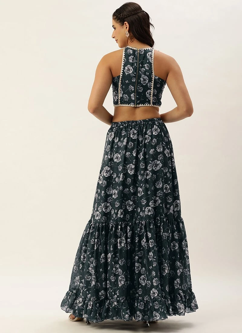 Skirt From Blue Chinon Digital Printed Co Ords Set After Six Wear 4 Skirt From Blue Chinon Digital Printed Co Ords Set After Six Wear - Image 4