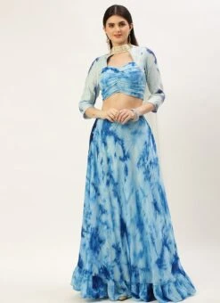 Blue Chinon Embroidered Lehenga Set Wedding Wear -Deals Chic Lehenga Store Blue Chinon Embroidered Lehenga Set GHBS02301064 u