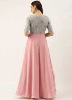 Blue Chinon Embroidered N Pink Gown Festive Wear -Deals Chic Lehenga Store Blue Chinon Embroidered N Pink Gown IWBS02104288 b