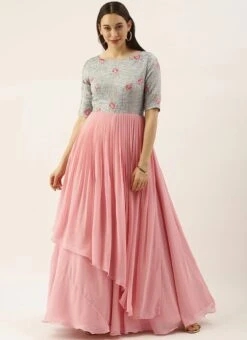 Blue Chinon Embroidered N Pink Gown Festive Wear -Deals Chic Lehenga Store Blue Chinon Embroidered N Pink Gown IWBS02104288 u