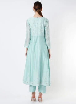 Blue Chinon Silk Embroidered Anarkali Suit Wedding Wear -Deals Chic Lehenga Store Blue Chinon Silk Embroidered Anarkali Suit SLDVC167 b