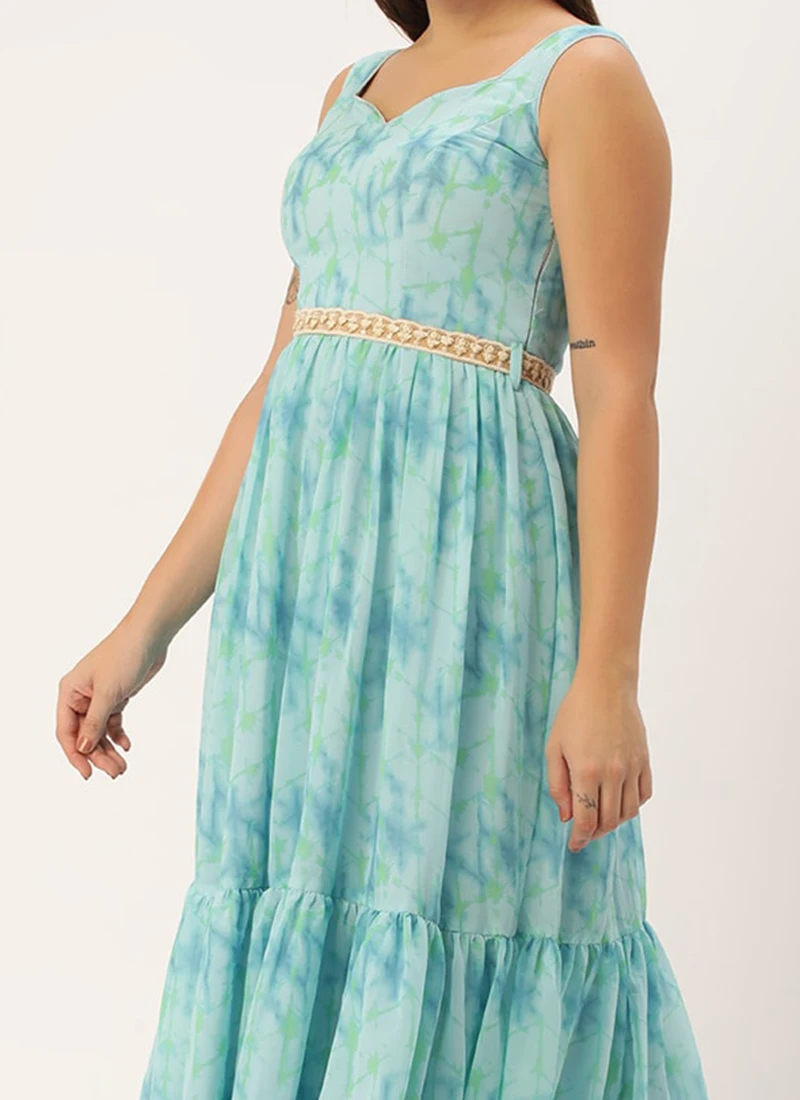 Blue Digital Print Tiered Dress Festive Wear 1 Blue Digital Print Tiered Dress Festive Wear