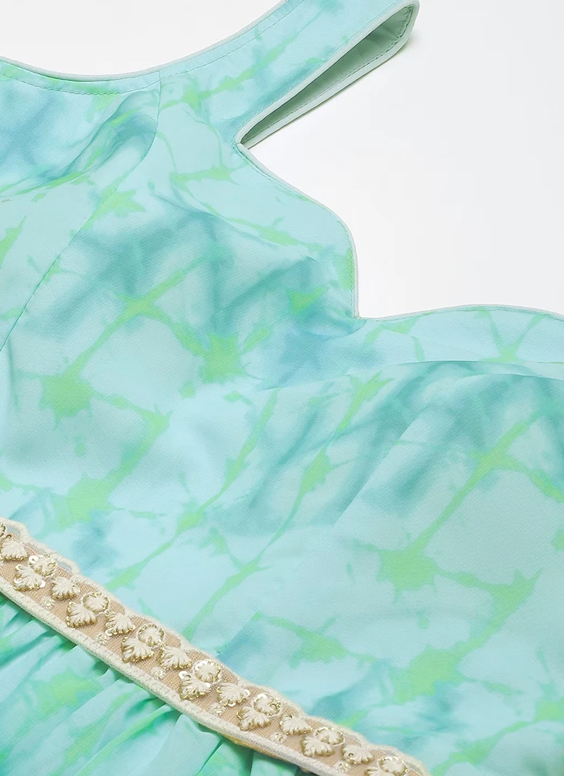 Blue Digital Print Tiered Dress Festive Wear 5 Blue Digital Print Tiered Dress Festive Wear - Image 5