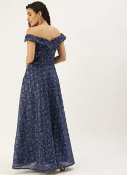 Blue Digital Printed Art Silk Off Shoulder Dress After Six Wear -Deals Chic Lehenga Store Blue Digital Printed Art Silk Off Shoulder Dress DRBS02109715 b