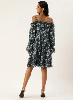 Blue Digital Printed Chinon Dress Party Wear -Deals Chic Lehenga Store Blue Digital Printed Chinon Dress DRBS02308892 b