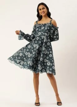 Blue Digital Printed Chinon Dress Party Wear -Deals Chic Lehenga Store Blue Digital Printed Chinon Dress DRBS02308892 u