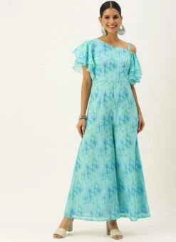 Blue Digital Printed Georgette Jumpsuit After Six Wear 10 Blue Digital Printed Georgette Jumpsuit After Six Wear -Deals Chic Lehenga Store Blue Digital Printed Georgette Jumpsuit DRBS02304086 u