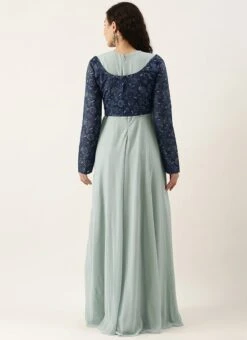 Blue Digital Printed Jacket Slit Style Dress Festive Wear 11 Blue Digital Printed Jacket Slit Style Dress Festive Wear -Deals Chic Lehenga Store Blue Digital Printed Jacket Slit Style Dress DRBS02110014 b