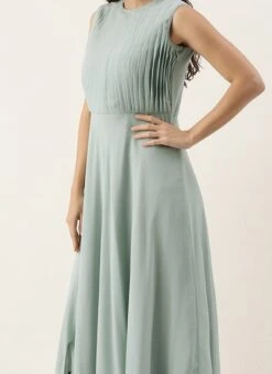 Blue Digital Printed Jacket Slit Style Dress Festive Wear