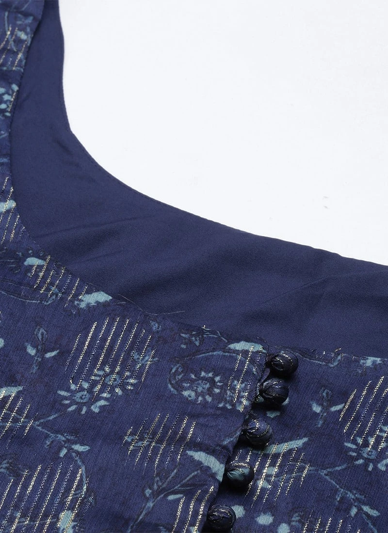 Blue Digital Printed Jacket Slit Style Dress Festive Wear 5 Blue Digital Printed Jacket Slit Style Dress Festive Wear - Image 5