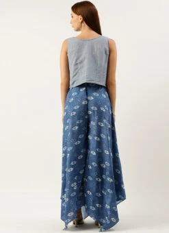 Blue Digital Printed Jacket Style Jumpsuit Festive Wear -Deals Chic Lehenga Store Blue Digital Printed Jacket Style Jumpsuit DRBS02212636 b