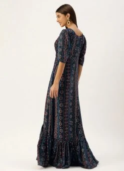 Blue Digital Printed Maxi Dress Party Wear -Deals Chic Lehenga Store Blue Digital Printed Maxi Dress DRBS02110966 b