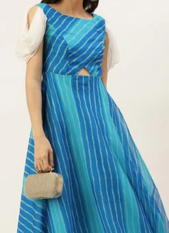 Blue Digital Printed Maxi Dress Festive Wear After Six Wear