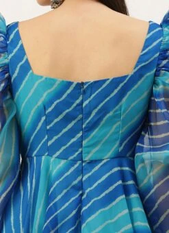 Blue Digital Printed Organza Dress Party Wear After Six Wear -Deals Chic Lehenga Store Blue Digital Printed Organza Dress DRBS02205866 rrc3 1