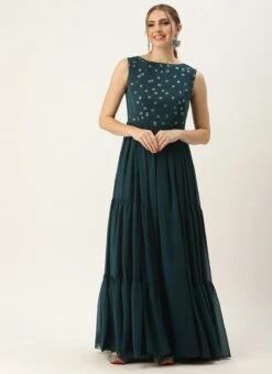 Blue Embroidered Georgette Dress Festive Wear -Deals Chic Lehenga Store Blue Embroidered Georgette Dress DRBS02305142 u