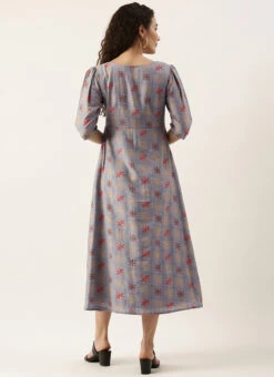 Blue Foil Printed A Line Dress After Six Wear -Deals Chic Lehenga Store Blue Foil Printed A line Dress DRBS02111071 b