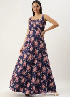 Blue Georgette Digital Printed Dress Party Wear -Deals Chic Lehenga Store Blue Georgette Digital Printed Dress DRBS02302298 u