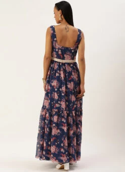 Blue Georgette Digital Printed Tiered Dress Festive Wear 11 Blue Georgette Digital Printed Tiered Dress Festive Wear -Deals Chic Lehenga Store Blue Georgette Digital Printed Tiered Dress DRBS02302270 b