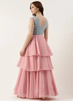 Blue Georgette Embroidered V Neck Pink Gown Party Wear -Deals Chic Lehenga Store Blue Georgette Embroidered V Neck Pink Gown IWBS02301794 b
