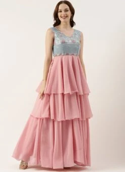 Blue Georgette Embroidered V Neck Pink Gown Party Wear -Deals Chic Lehenga Store Blue Georgette Embroidered V Neck Pink Gown IWBS02301794 u