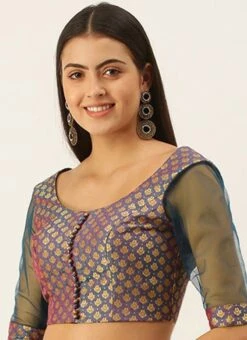 Blue Jacquard Blouse Festive Wear -Deals Chic Lehenga Store Blue Jacquard Blouse BLBS02305286 u