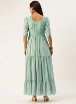 Blue Modal Satin N Geogette Flare Dress Festive Wear 11 Blue Modal Satin N Geogette Flare Dress Festive Wear -Deals Chic Lehenga Store Blue Modal Satin N Geogette Flare Dress DRBS02301788 b