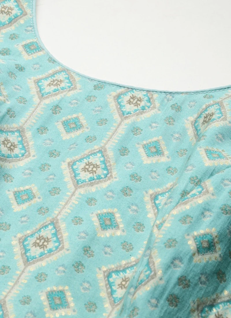 Blue Modal Satin N Geogette Flare Dress Festive Wear 5 Blue Modal Satin N Geogette Flare Dress Festive Wear - Image 5