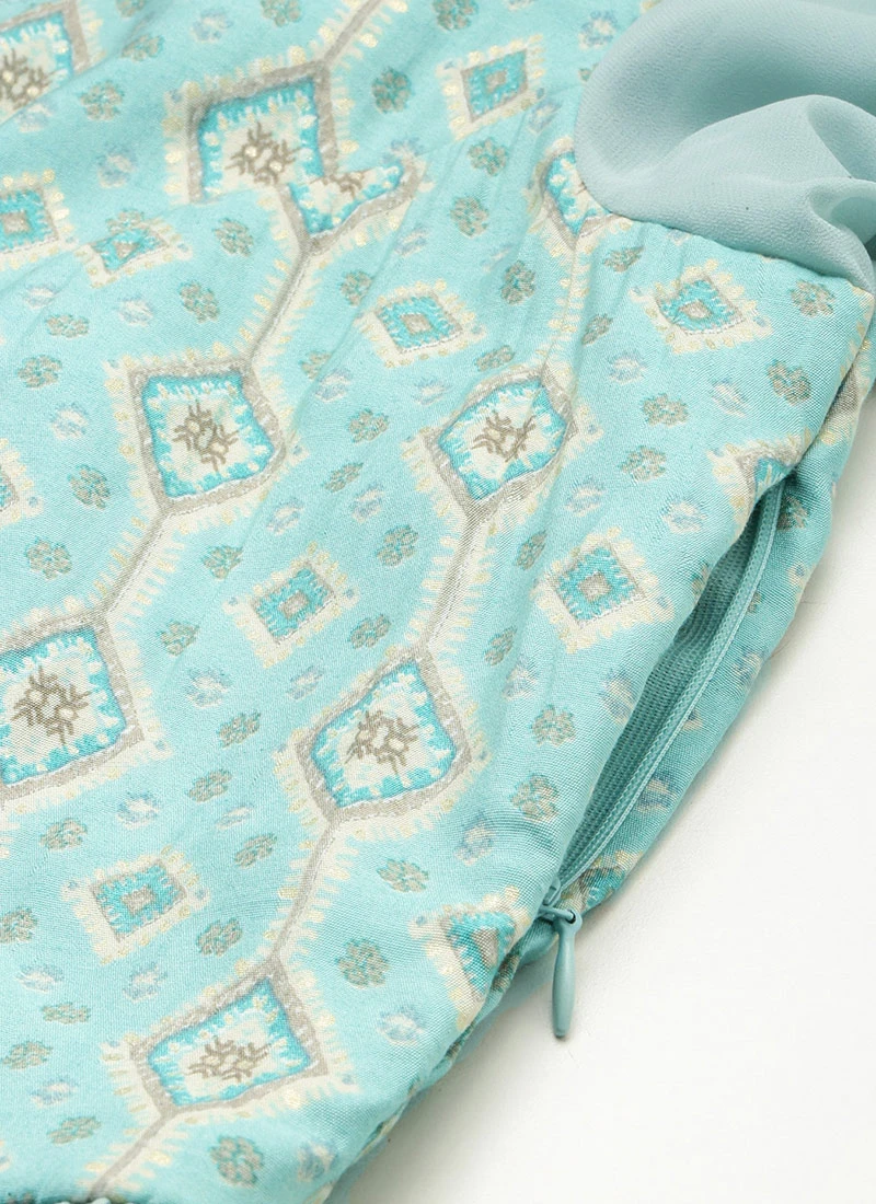 Blue Modal Satin N Geogette Flare Dress Festive Wear 7 Blue Modal Satin N Geogette Flare Dress Festive Wear - Image 7