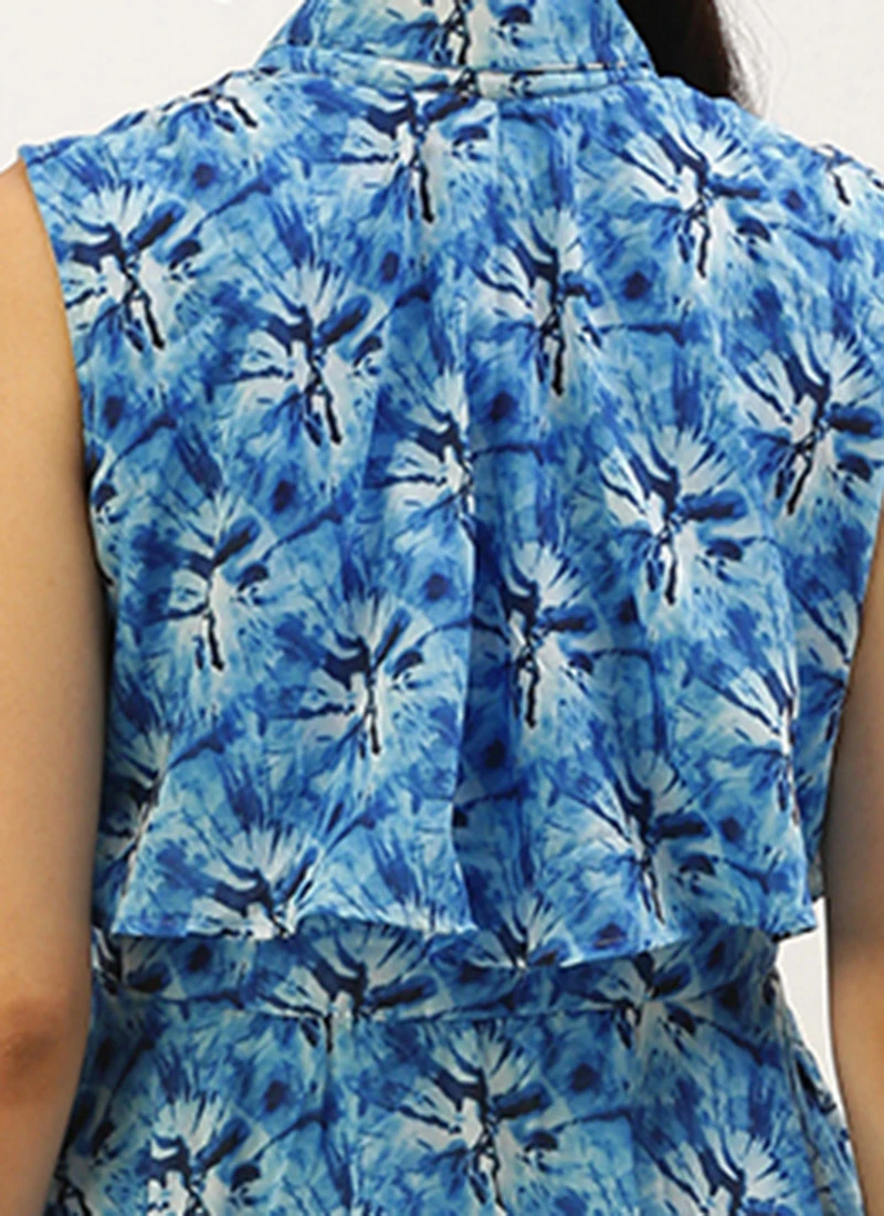 Blue Muslin Printed Mini Dress Party Wear 6 Blue Muslin Printed Mini Dress Party Wear - Image 6