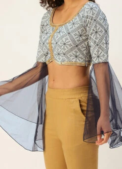 Blue N Grey Sequence Embroidered Blouse Festive Wear