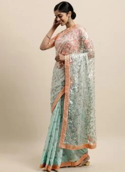 Blue N Mauve Low V Neck Saree Wedding Wear -Deals Chic Lehenga Store Blue N Mauve Low V Neck Saree SABS02007393 u