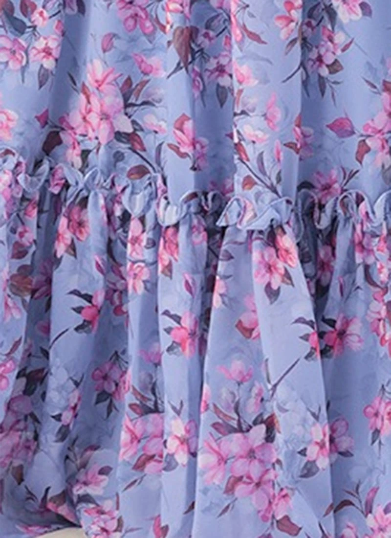 Blue N Pink Digital Printed Georgette Tiered Dress After Six Wear Festive Wear 7 Blue N Pink Digital Printed Georgette Tiered Dress After Six Wear Festive Wear - Image 7