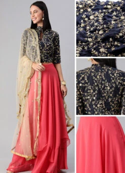 Blue N Pink Embroidered Layered Lehenga Party Wear -Deals Chic Lehenga Store Blue N Pink Embroidered Layered Lehenga GHBS01912013 gl