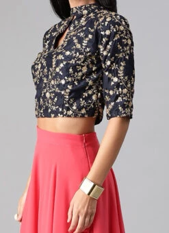 Blue N Pink Embroidered Layered Lehenga Party Wear