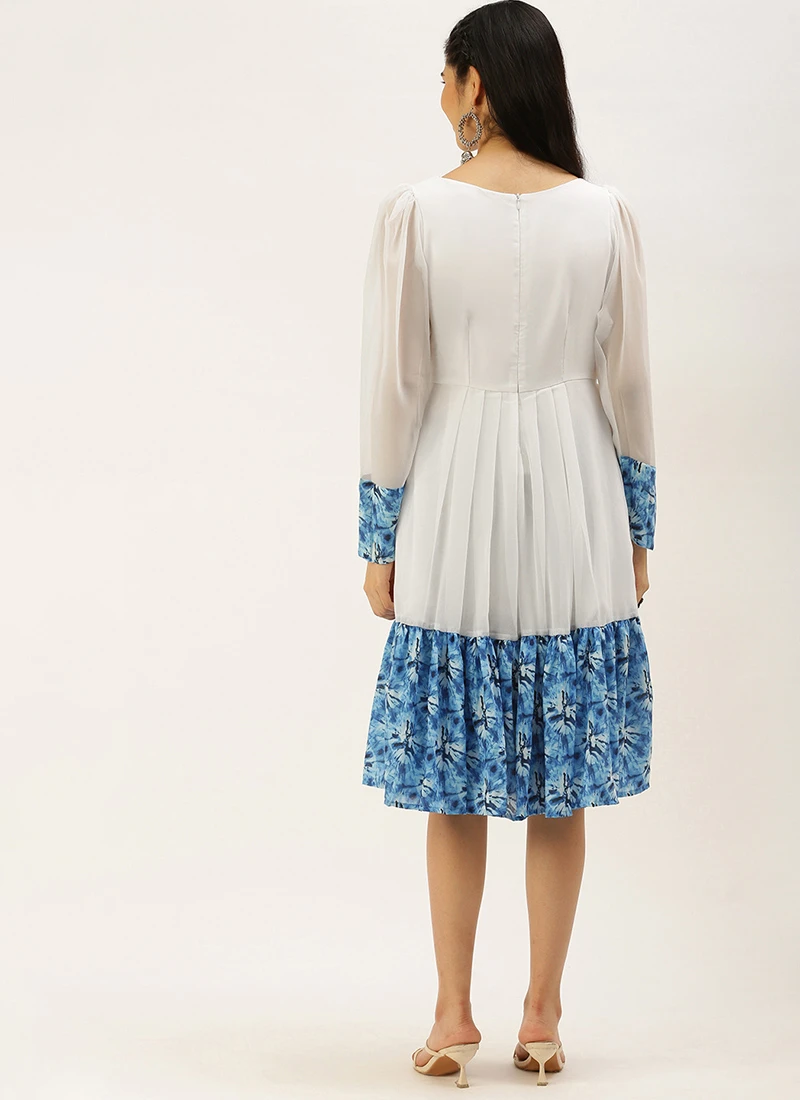 Blue N White Digital Printed Dress Festive Wear 4 Blue N White Digital Printed Dress Festive Wear - Image 4