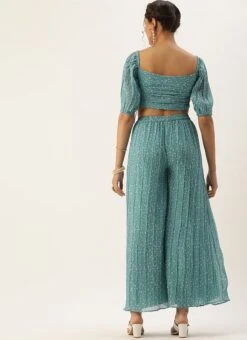 Bottom From Blue N White Printed Pleated Georgette Co-ords After Six Wear -Deals Chic Lehenga Store Blue N White Printed Pleated Georgette Co ords IWBS02211100 b